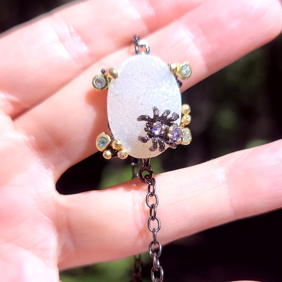 Quartz Drutzy Amethyst spider & Aquamarine accent bracelet sterling & Rhodium - Picture 4 of 9